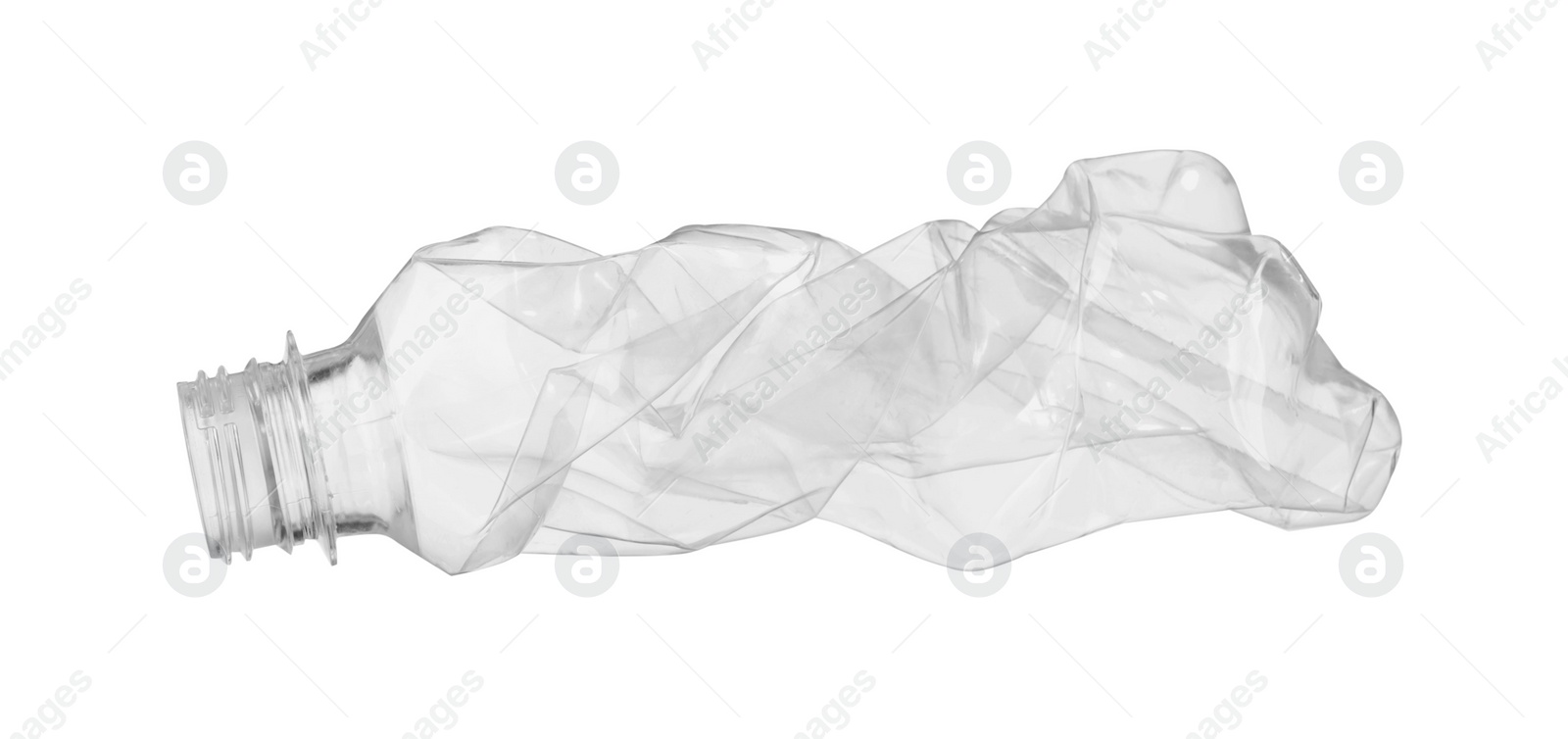 Photo of Crumpled disposable plastic bottle isolated on white