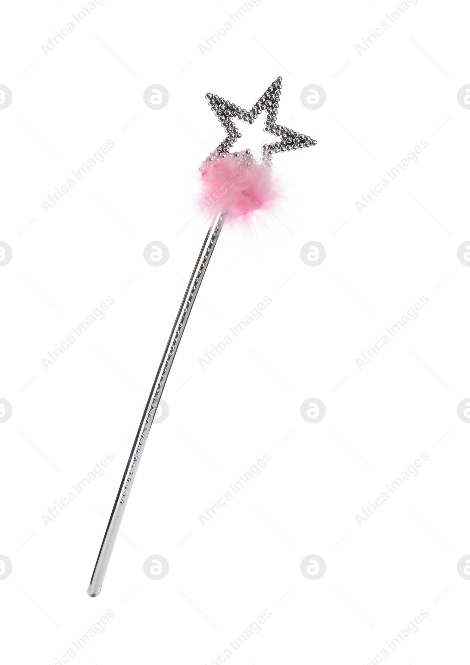 Photo of Beautiful silver magic wand with feather isolated on white