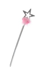 Photo of Beautiful silver magic wand with feather isolated on white