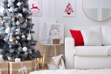 Photo of Beautiful Christmas pictures in festive room interior