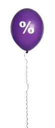 Discount offer. Purple balloon with percent sign on white background