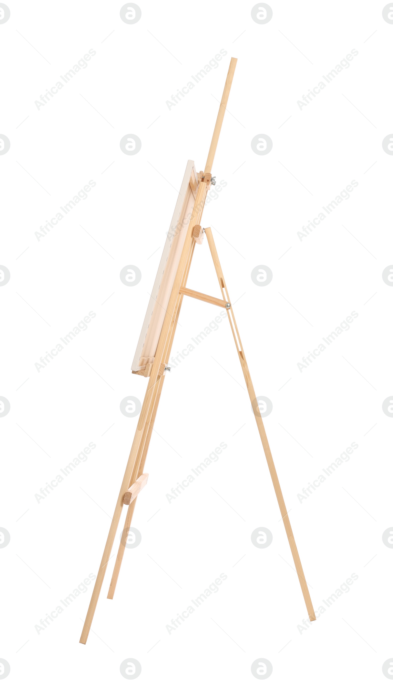 Photo of Wooden easel with canvas isolated on white