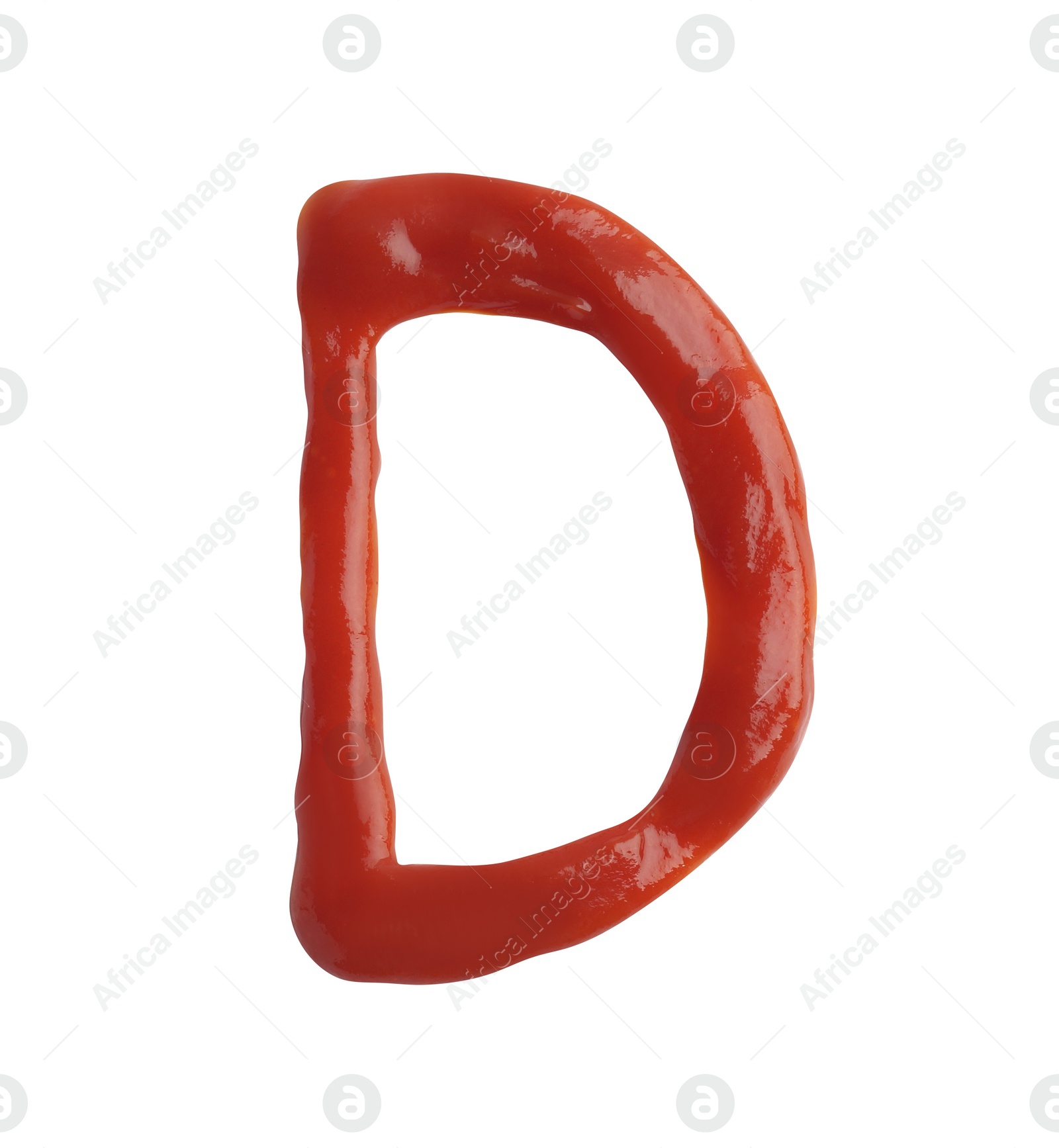Photo of Letter D written with ketchup on white background