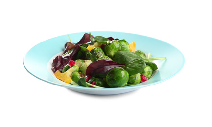 Tasty fresh salad with Brussels sprouts isolated on white