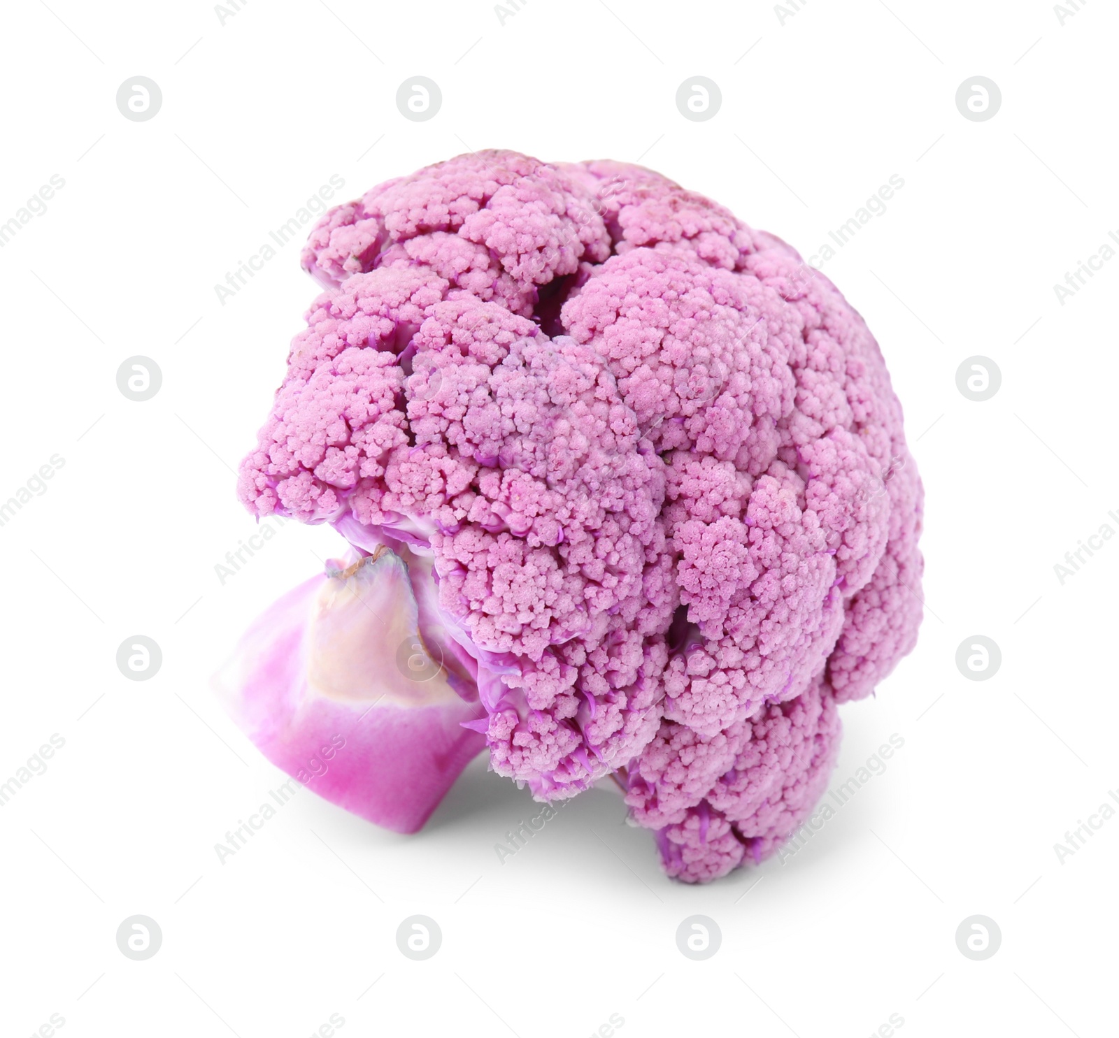 Photo of Cut purple cauliflower on white background. Healthy food