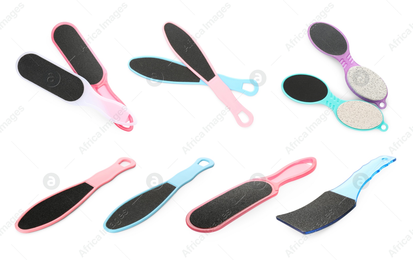 Image of Set with different foot files on white background 