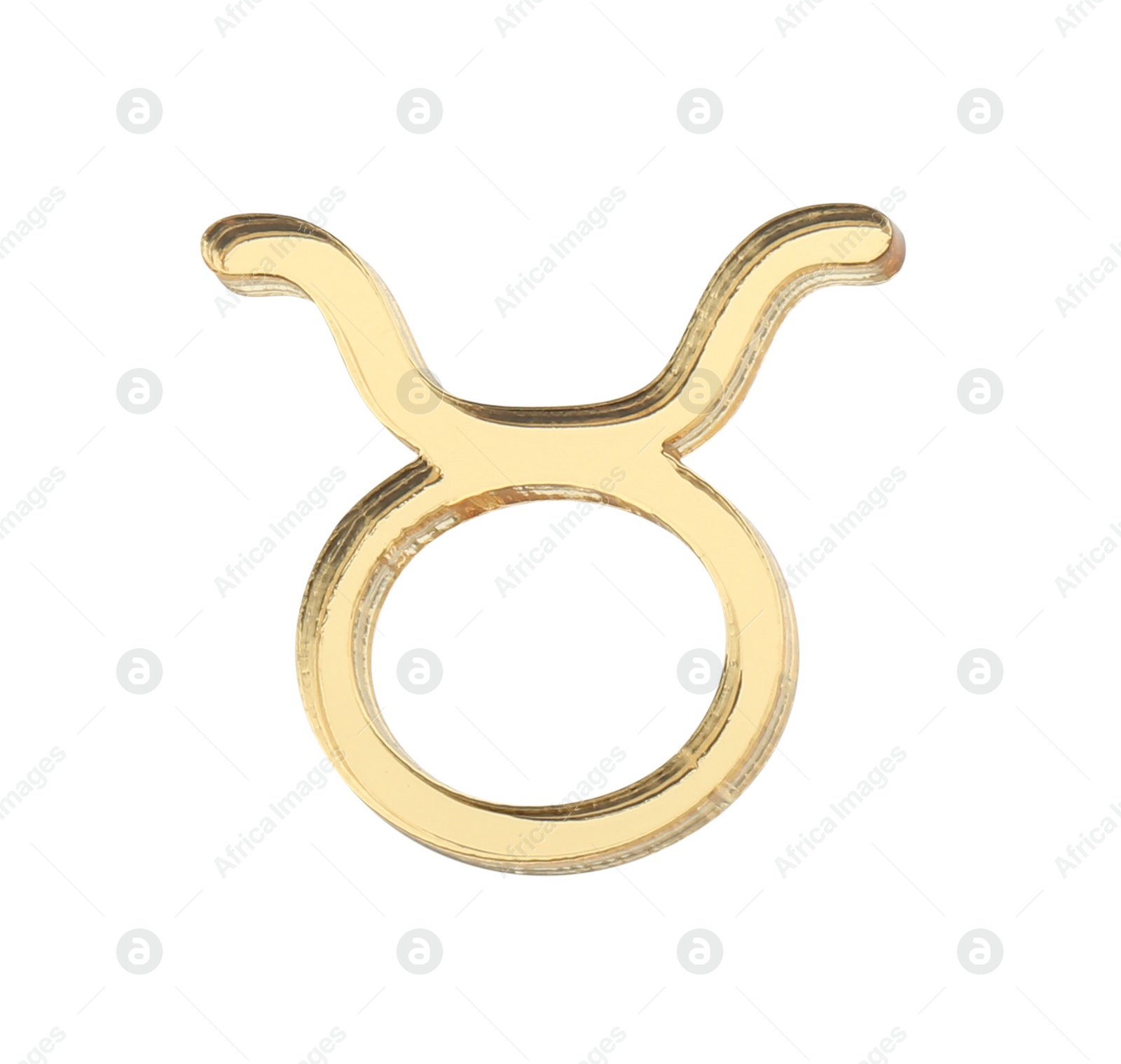 Photo of Zodiac sign. Golden Taurus symbol isolated on white, top view