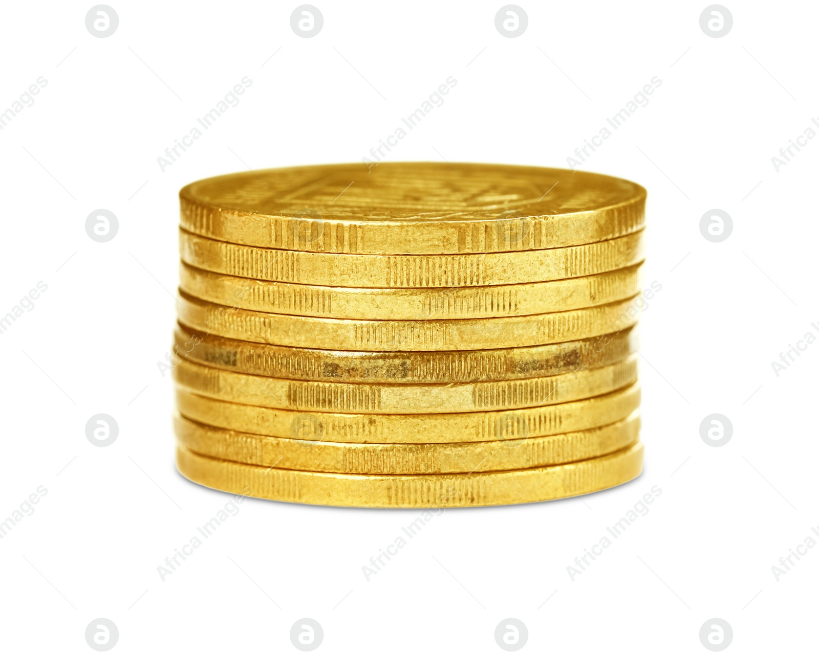 Photo of Stack of golden coins on white background