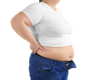 Overweight woman on white background