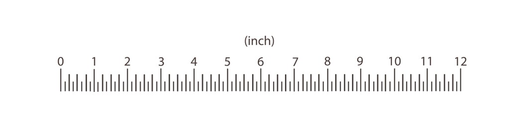 Measuring length markings in inches of ruler on white background. Illustration