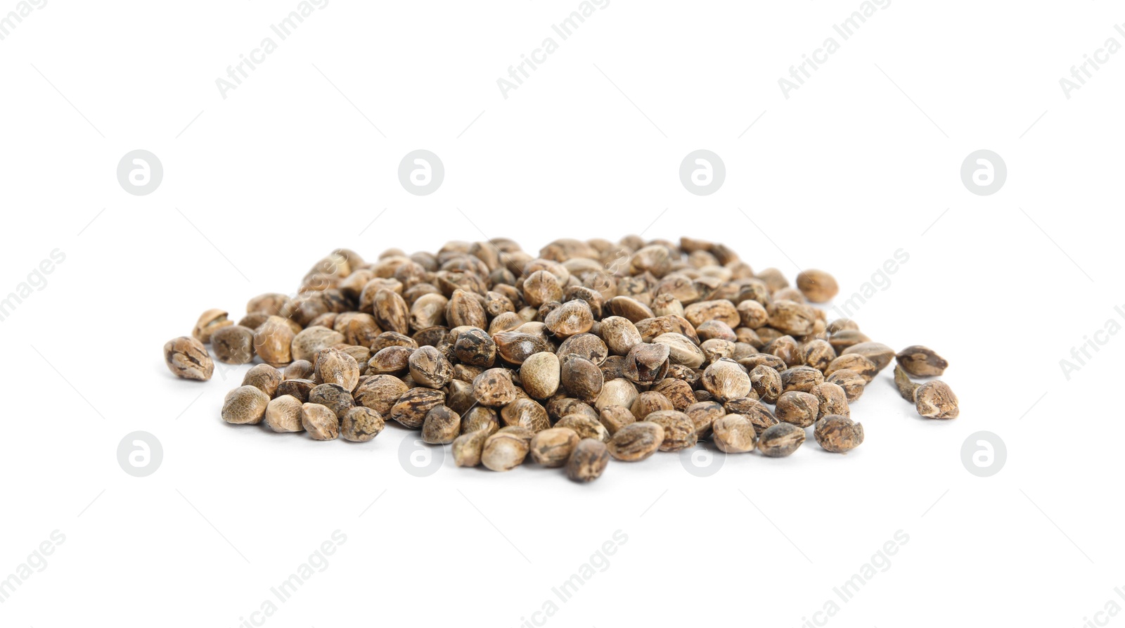 Photo of Pile of hemp seeds on white background