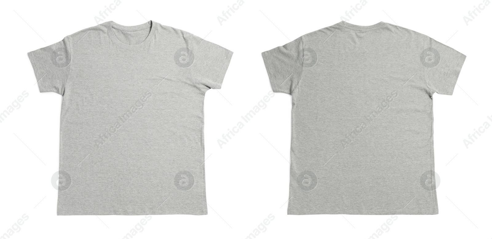 Image of Grey t-shirt with space for design isolated on white. Back and front views