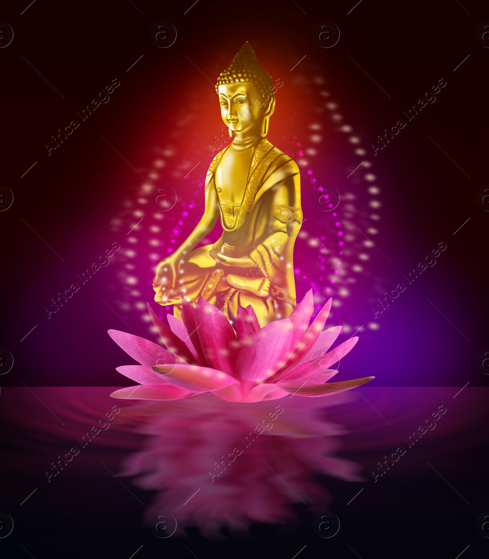 Image of Buddha figure in lotus flower on water