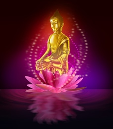 Image of Buddha figure in lotus flower on water