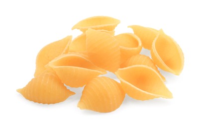 Pile of raw conchiglie pasta isolated on white