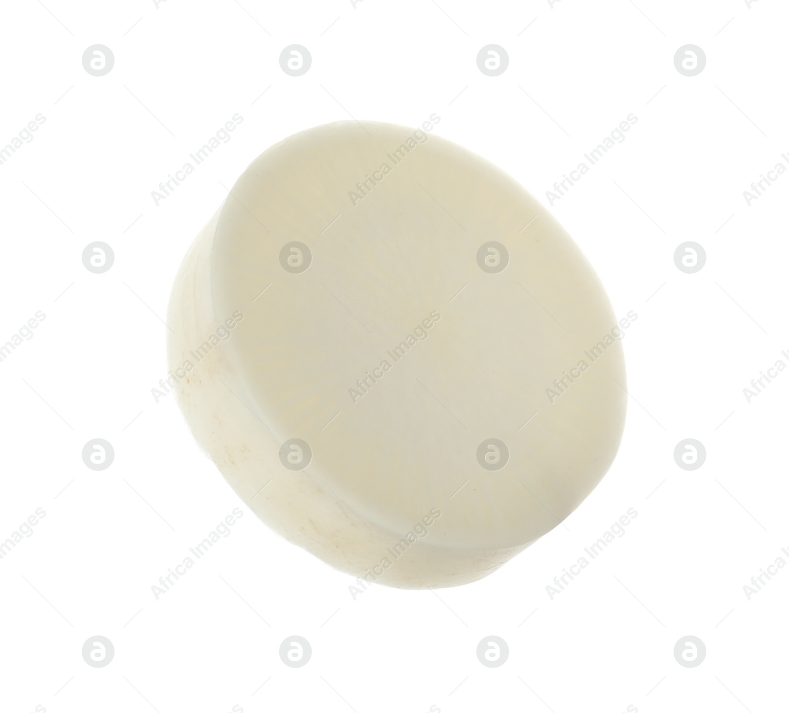 Photo of Slice of fresh ripe turnip on white background