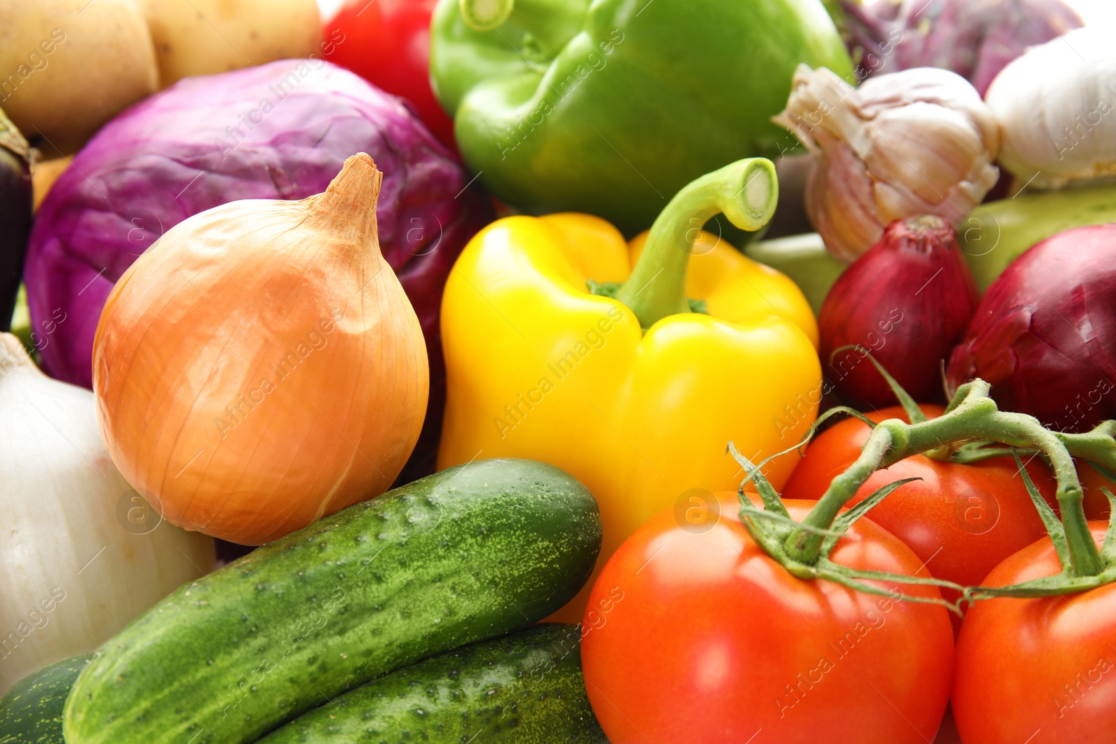 Photo of Many fresh ripe vegetables as background. Organic food