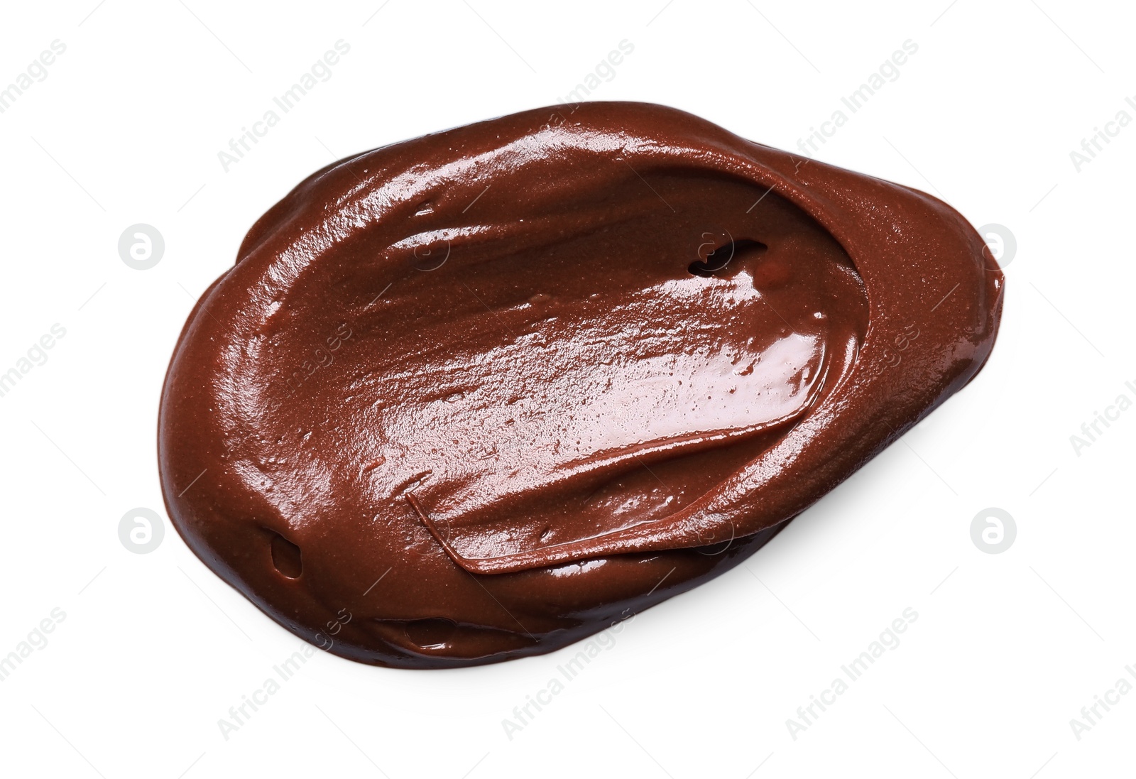 Photo of Smear of tasty chocolate paste on white background, top view