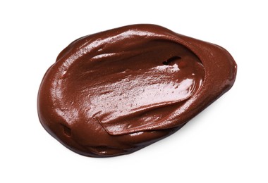 Photo of Smear of tasty chocolate paste on white background, top view