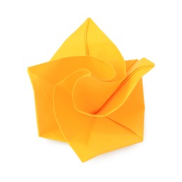 Photo of Origami art. Handmade orange paper flower on white background