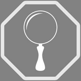 Image of Magnifying glass in frame, illustration on grey background