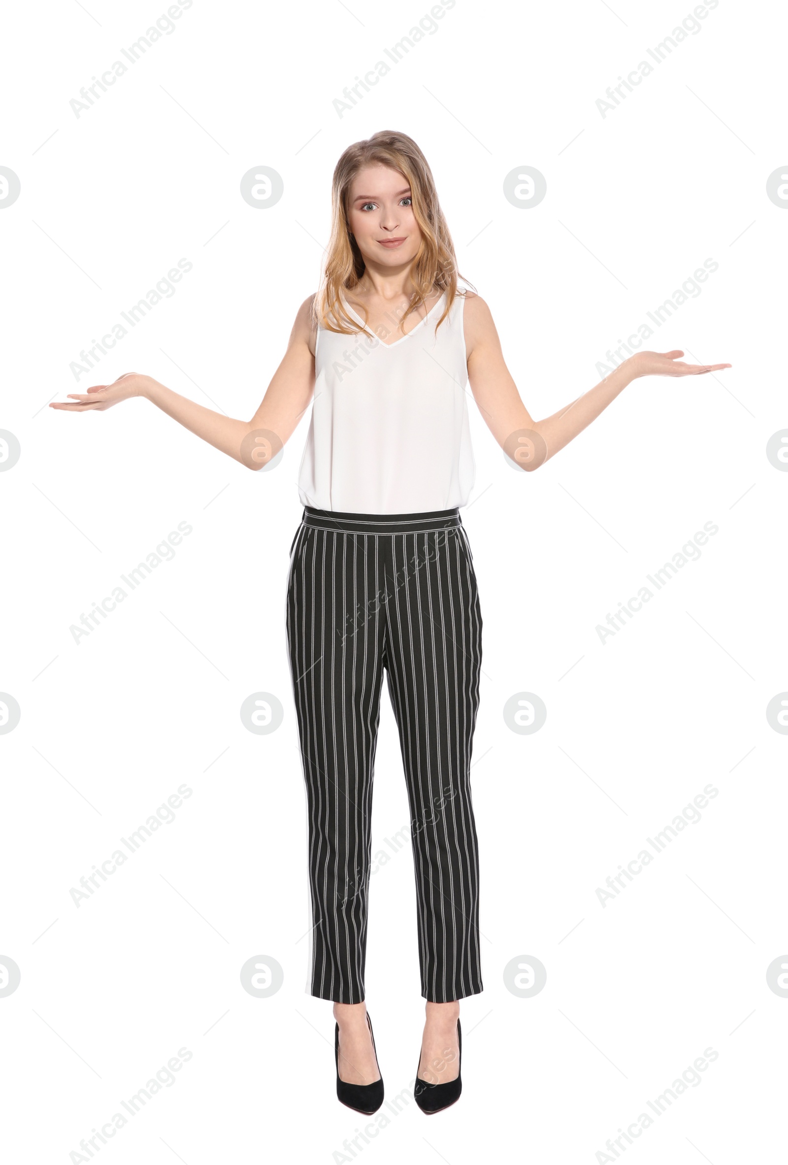 Photo of Portrait of beautiful young woman on white background