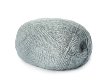 Photo of Soft grey woolen yarn isolated on white