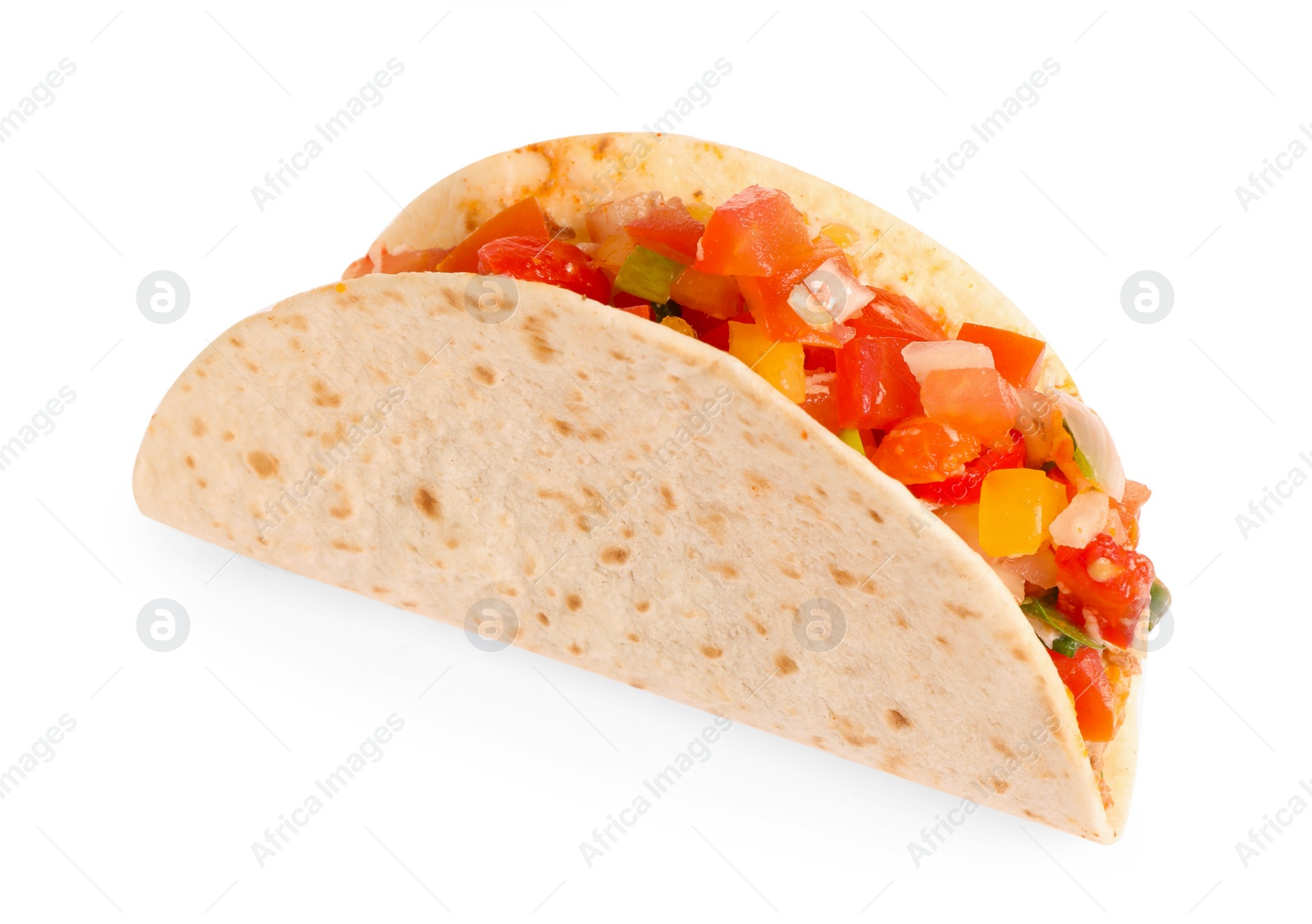 Photo of Delicious taco with vegetables isolated on white