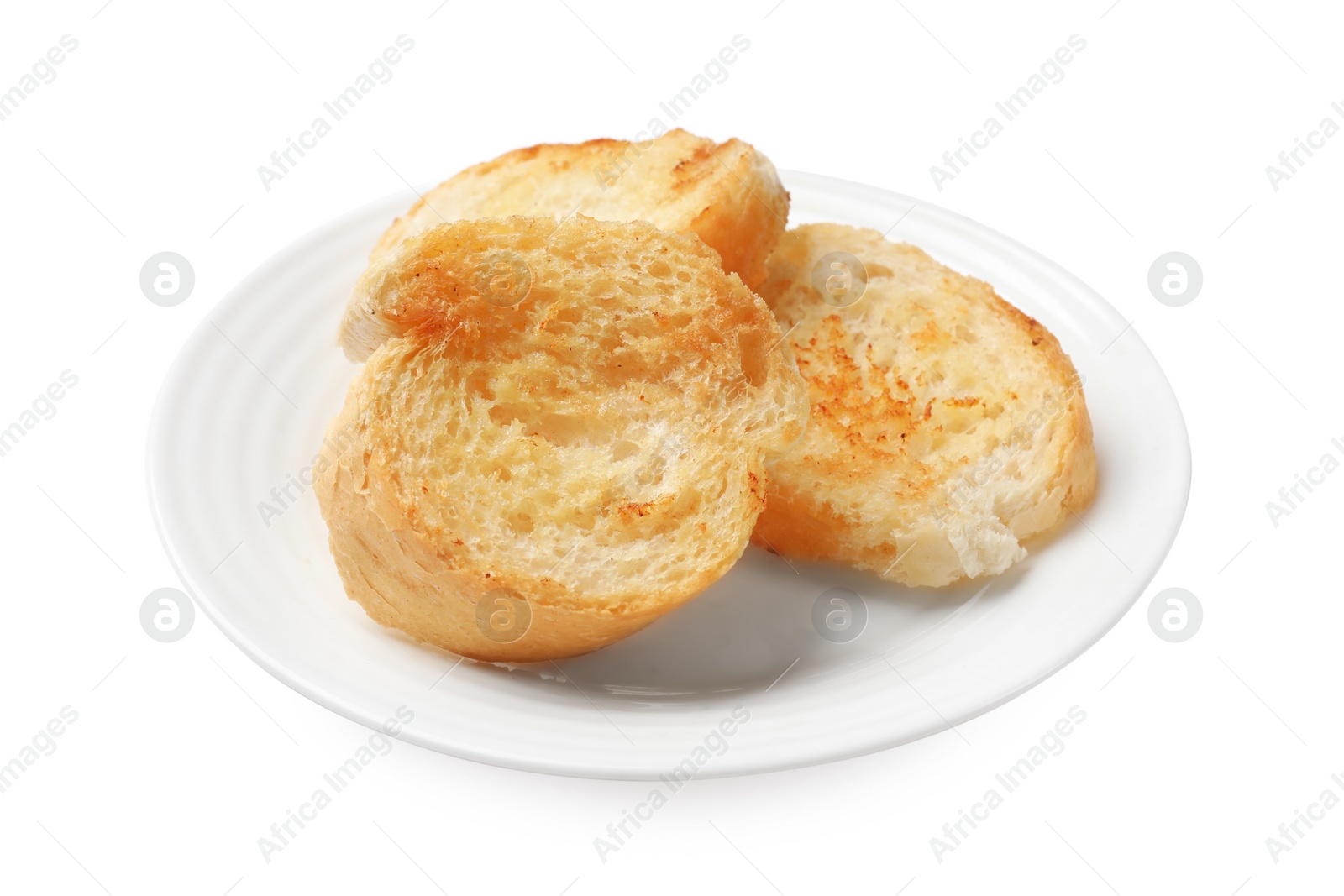 Photo of Pieces of toasted bread isolated on white