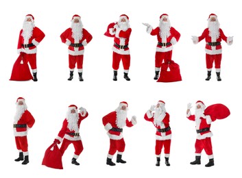 Santa Claus on white background, set of photos. Christmas celebration