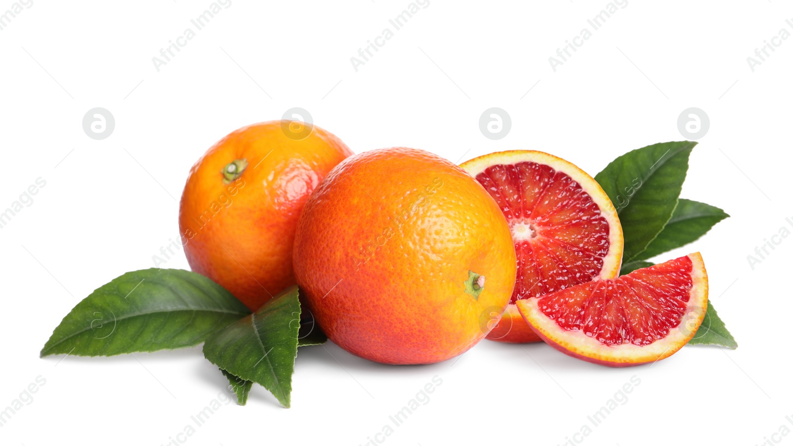 Image of Delicious ripe red oranges on white background