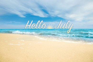Image of Hello July. Sea waves rolling on beautiful sandy beach