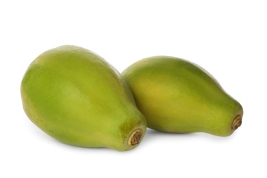 Fresh ripe papaya fruits on white background