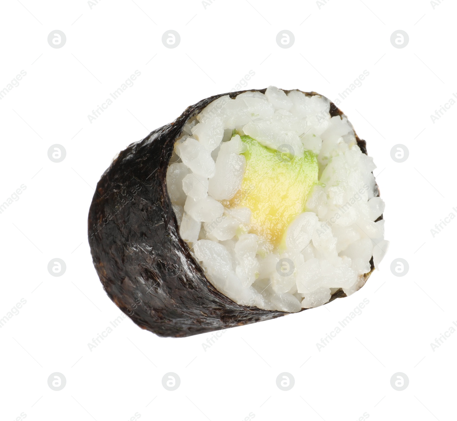 Photo of Delicious fresh sushi roll with avocado isolated on white