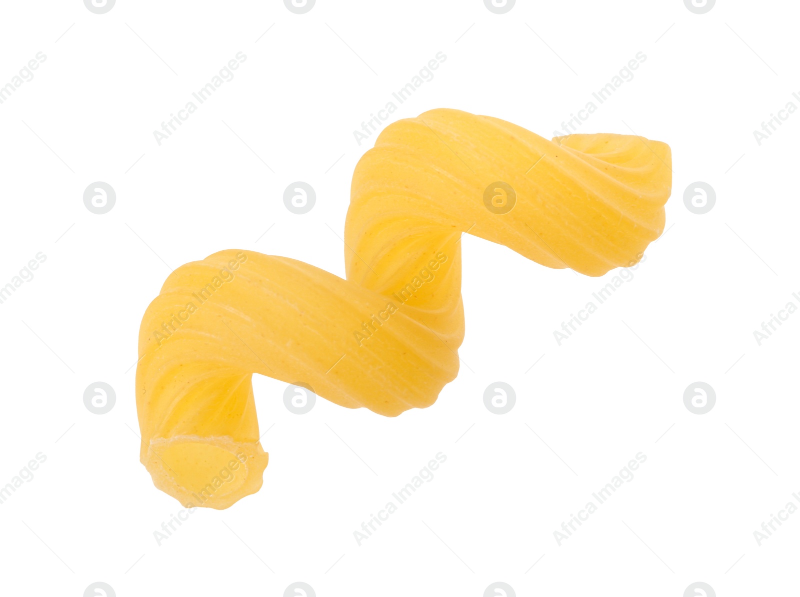 Photo of One piece of raw cavatappi pasta isolated on white