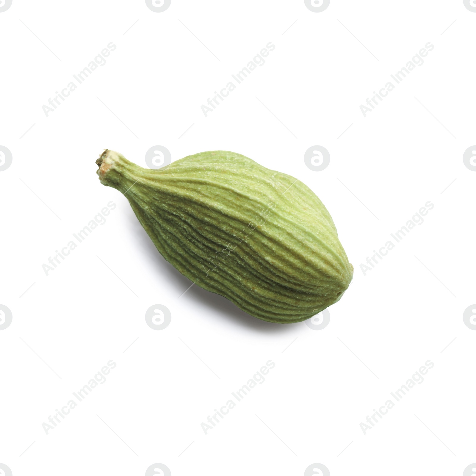 Photo of Dry green cardamom pod isolated on white, top view