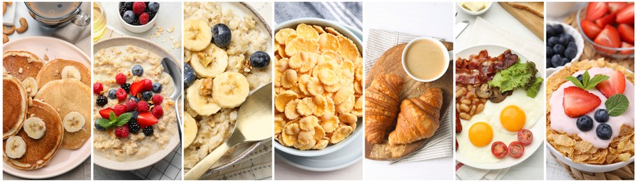 Image of Assortment of tasty breakfasts. Collage with different meals