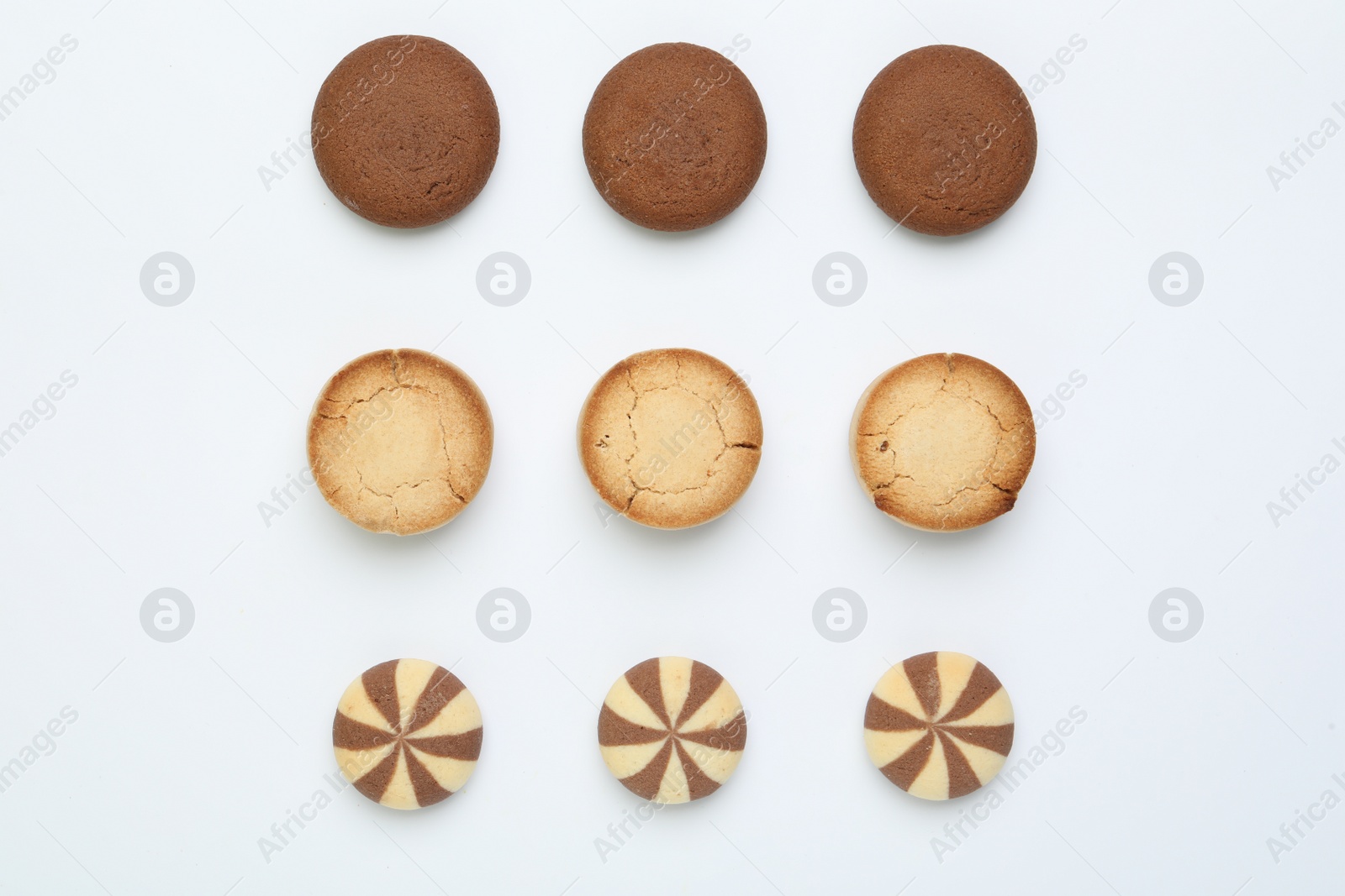 Photo of Sweet delicious homemade cookies on white background, top view
