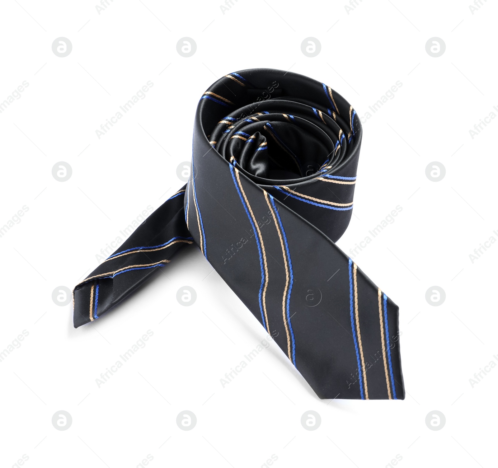 Photo of One striped necktie isolated on white. Men's accessory