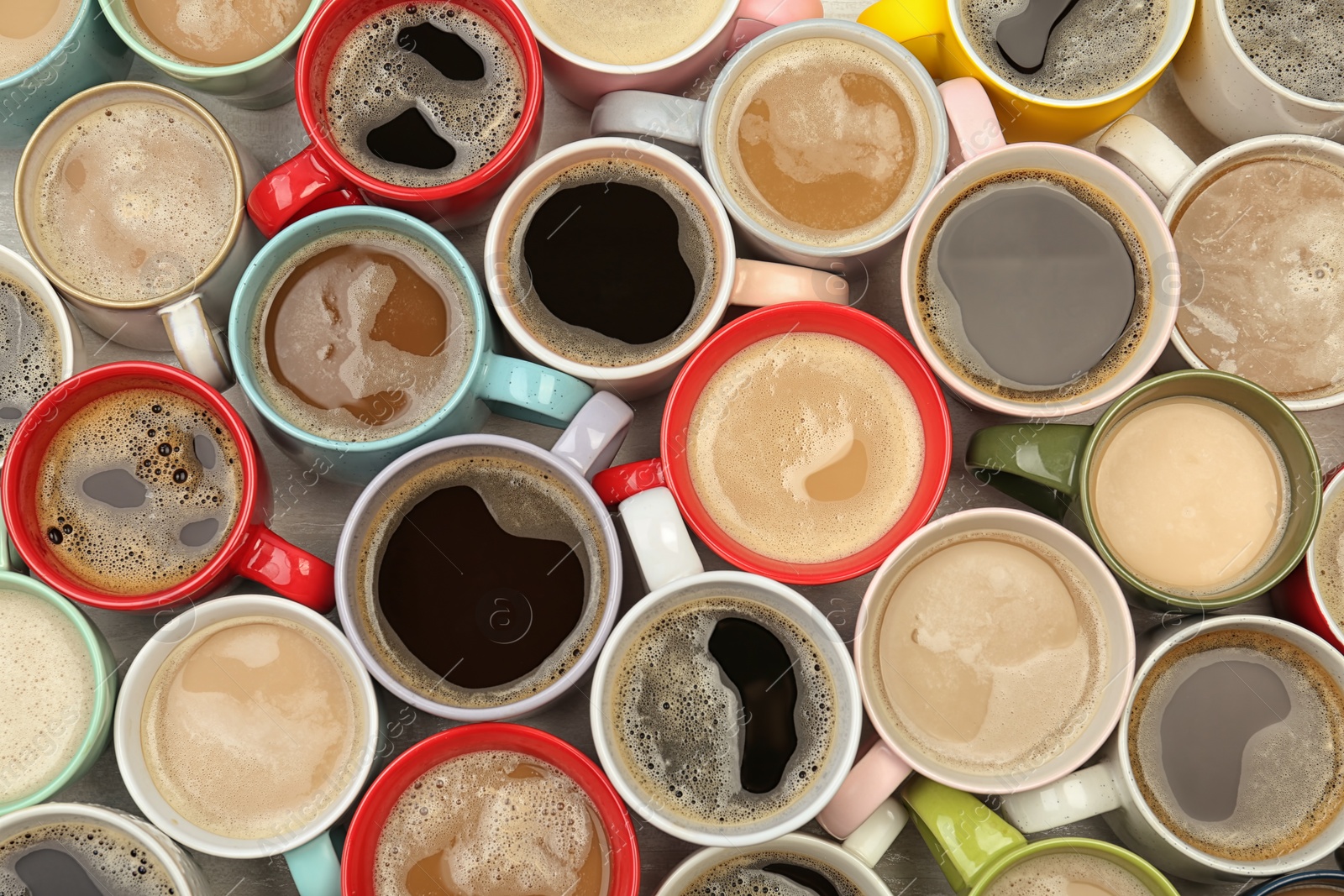 Photo of Flat lay composition with cups of coffee. Food photography