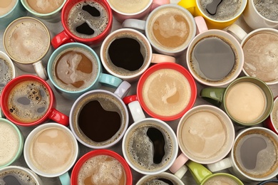 Flat lay composition with cups of coffee. Food photography