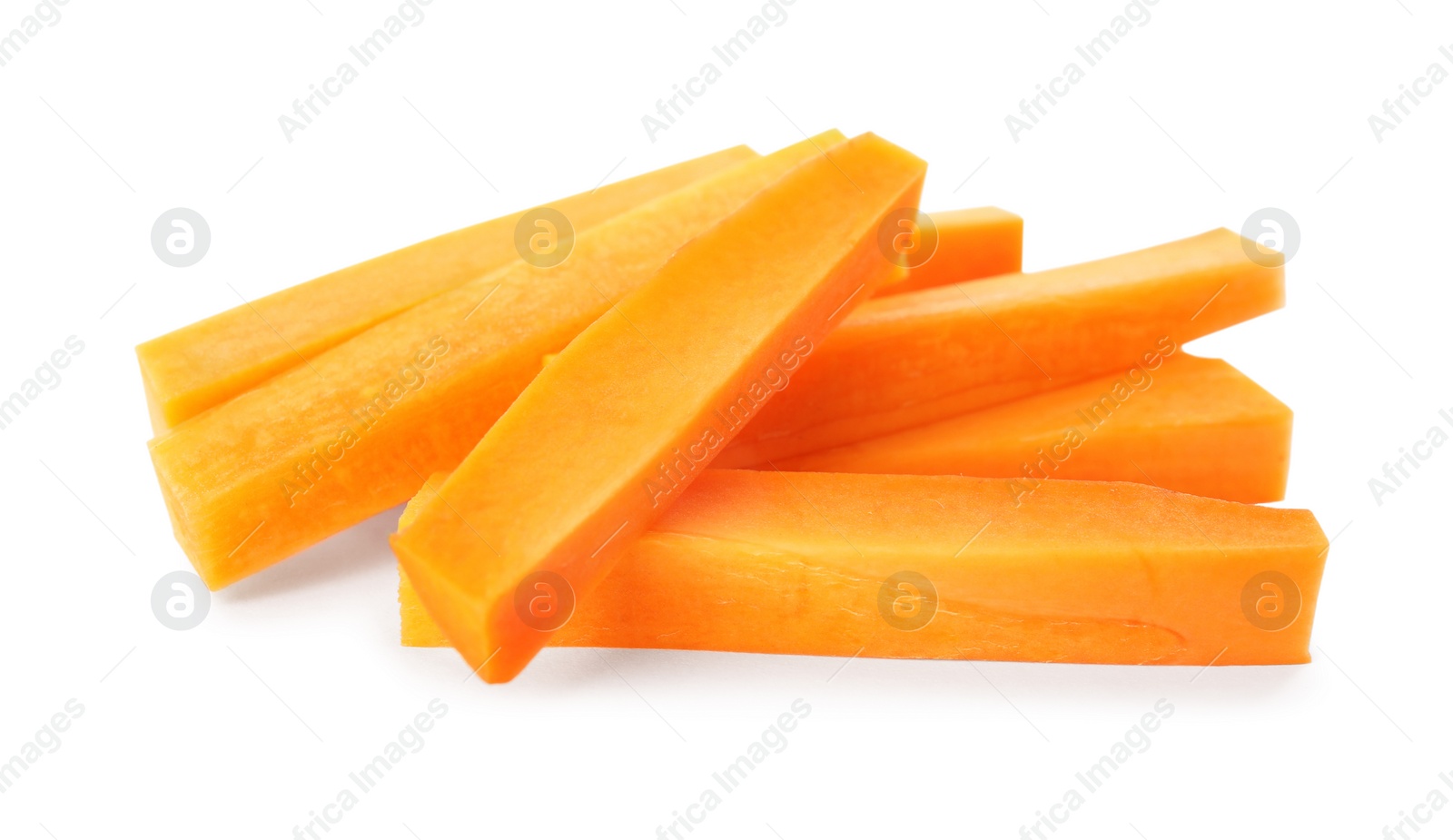 Photo of Pieces of fresh ripe carrot isolated on white