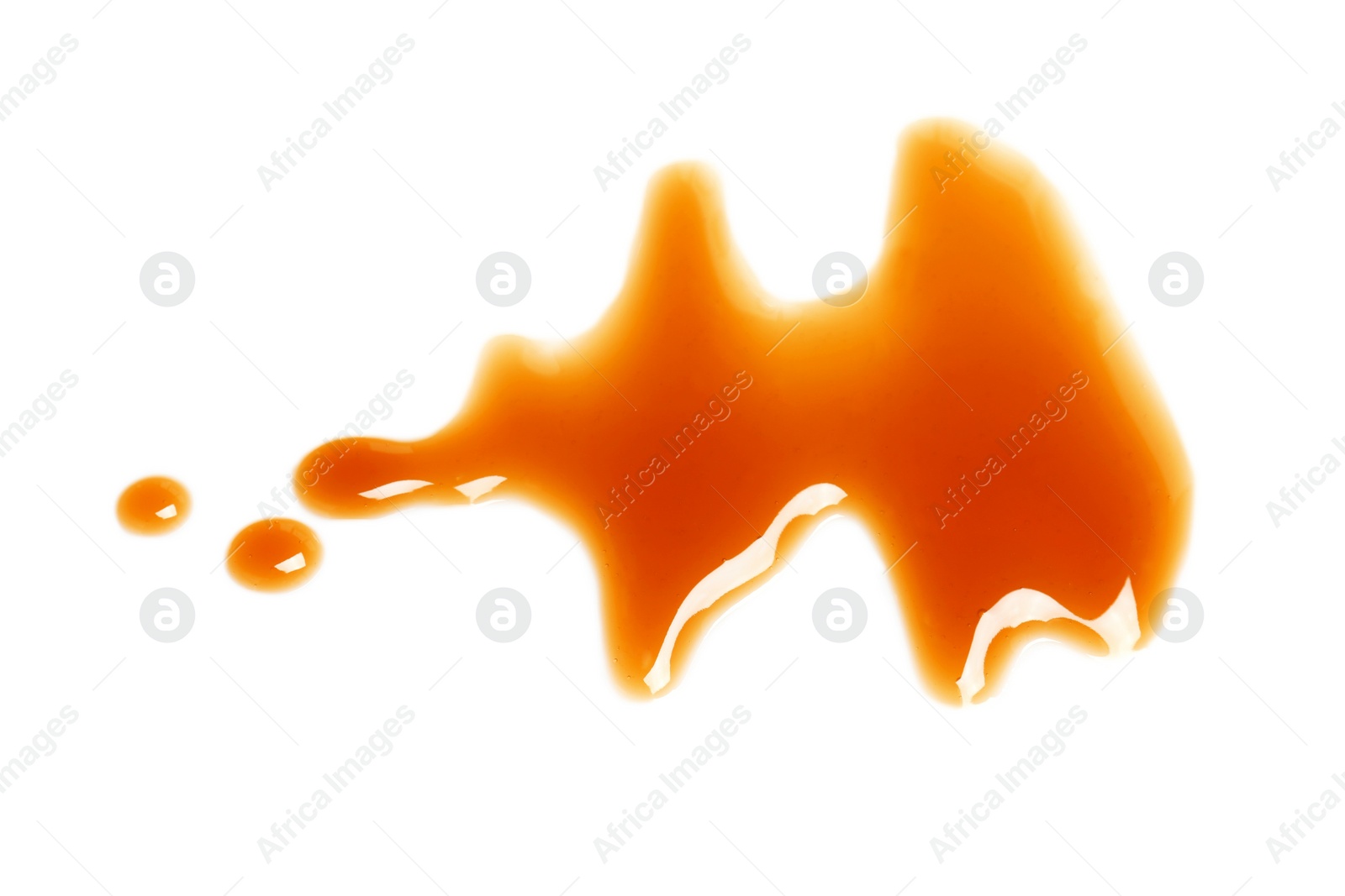 Photo of Delicious caramel sauce on white background