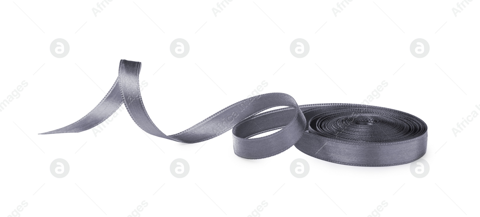 Photo of Beautiful grey ribbon isolated on white. Festive decor