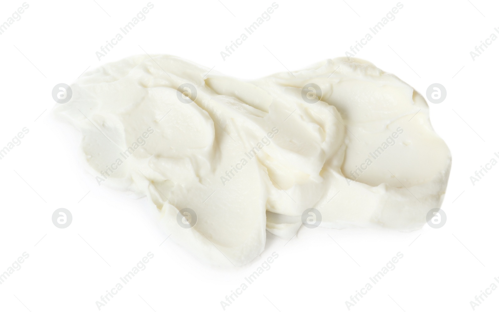 Photo of Smear of delicious cream cheese isolated on white, top view