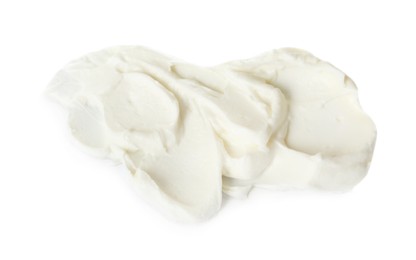 Photo of Smear of delicious cream cheese isolated on white, top view