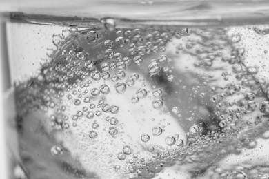 Closeup view of soda water with ice