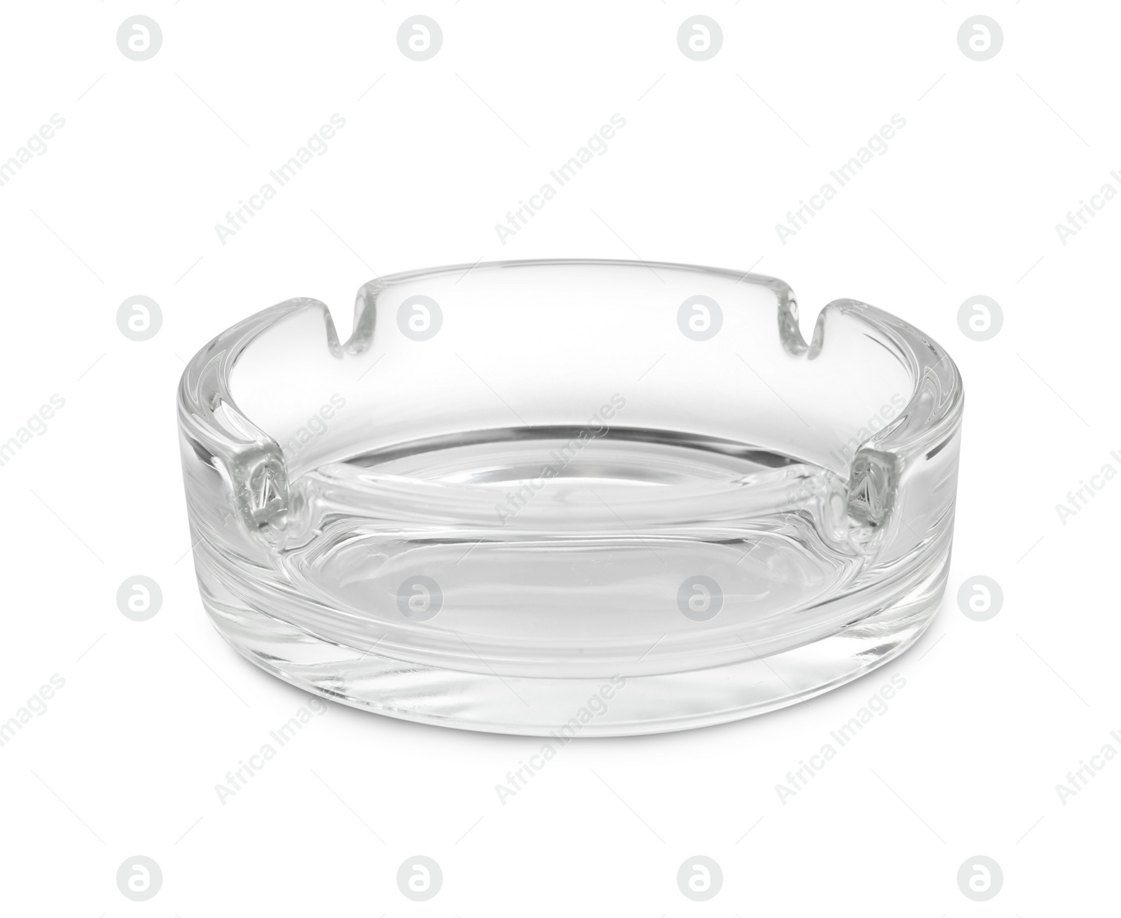 Photo of One empty glass ashtray isolated on white