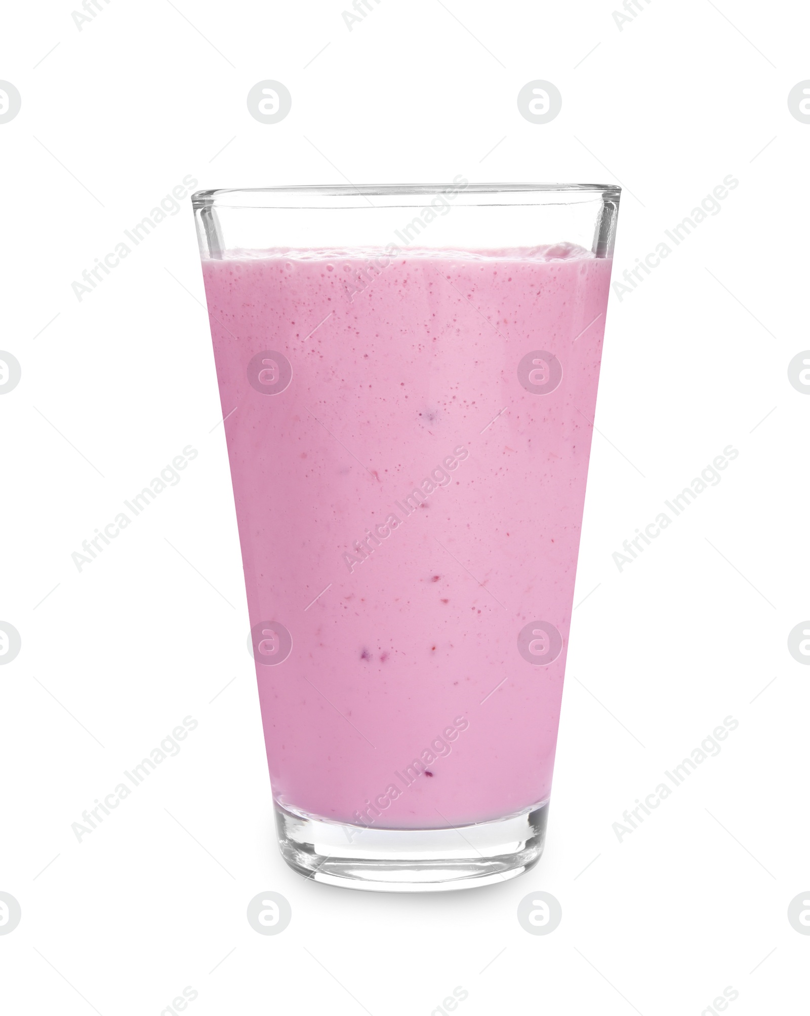 Photo of Delicious blackberry smoothie in glass on white background