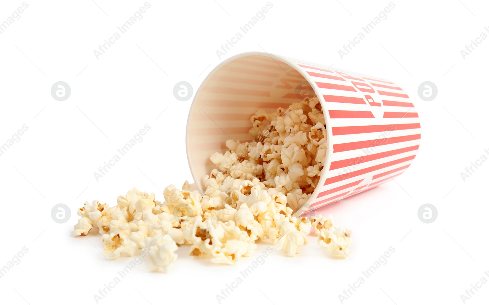 Photo of Bucket of tasty pop corn isolated on white